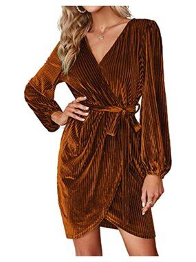 Long Sleeve Wrap Velvet Mini Dress Semi Formal Cocktail Party Winter Club